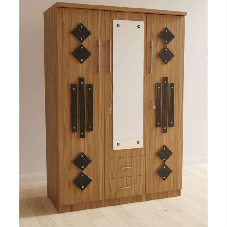 Modern Wooden Almirah with Mirror and Storage
